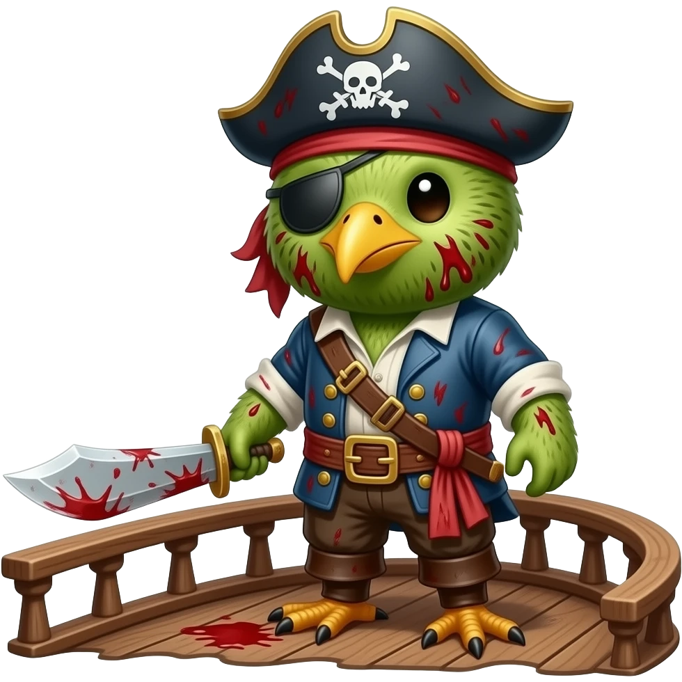 Bloody Covered Kiwi Bird Pirate on a Ship with Sword emoji