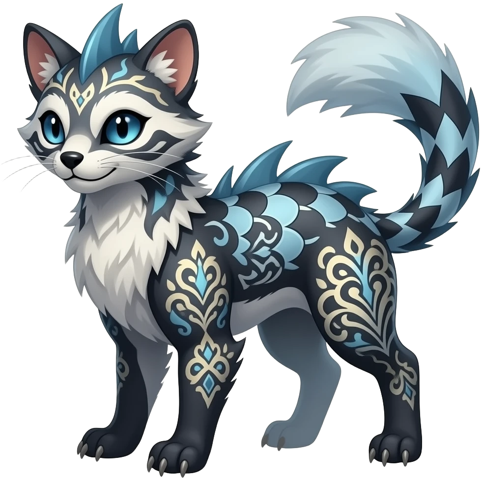 unique-patterned damask spooky ghostly evil finned stylish aesthetic quadrupedal fuzzy fury scaly feral fantasy-Civet-Luxray-Corsola-Amaura-Aurorus-Primarina-Vaporeon-Milotic-Furret-Fakémon-fusion-hybrid-creature emoji