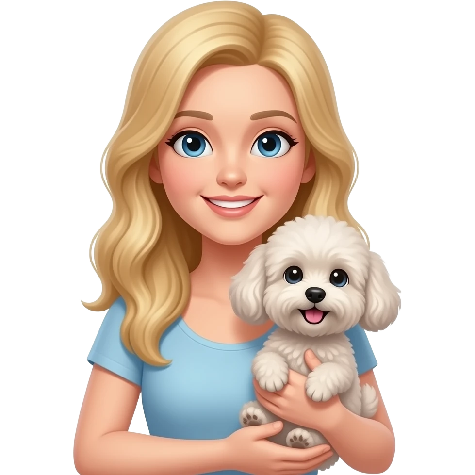 Blonde woman holding small fluffy dog emoji