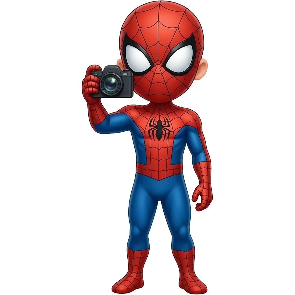a boy with spiderman taking a photo emoji