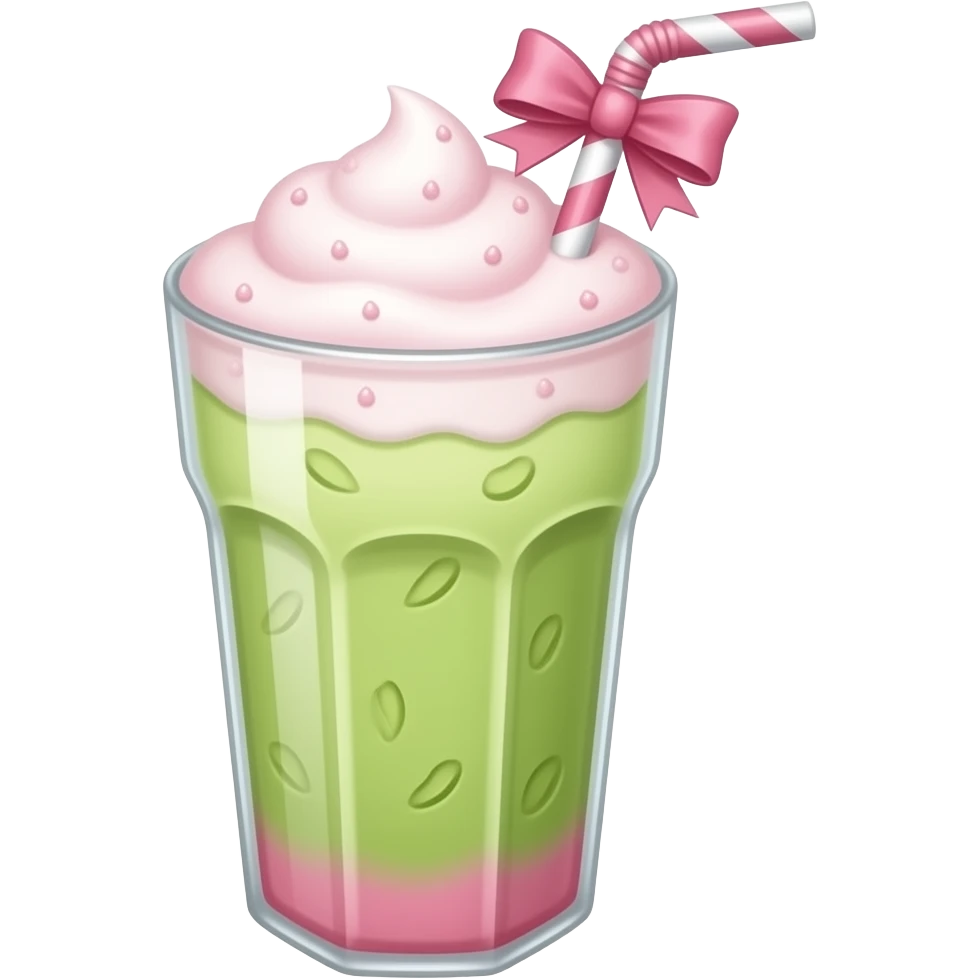 strawberry matcha with cold pink foam on top and pink at the bottom on the cup too with a straw with a bow in on it emoji