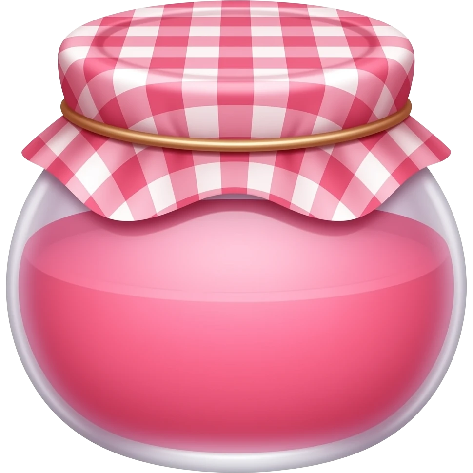 Pink and white checkered jam lid jam jar with light pink translucent strawberry jam inside emoji