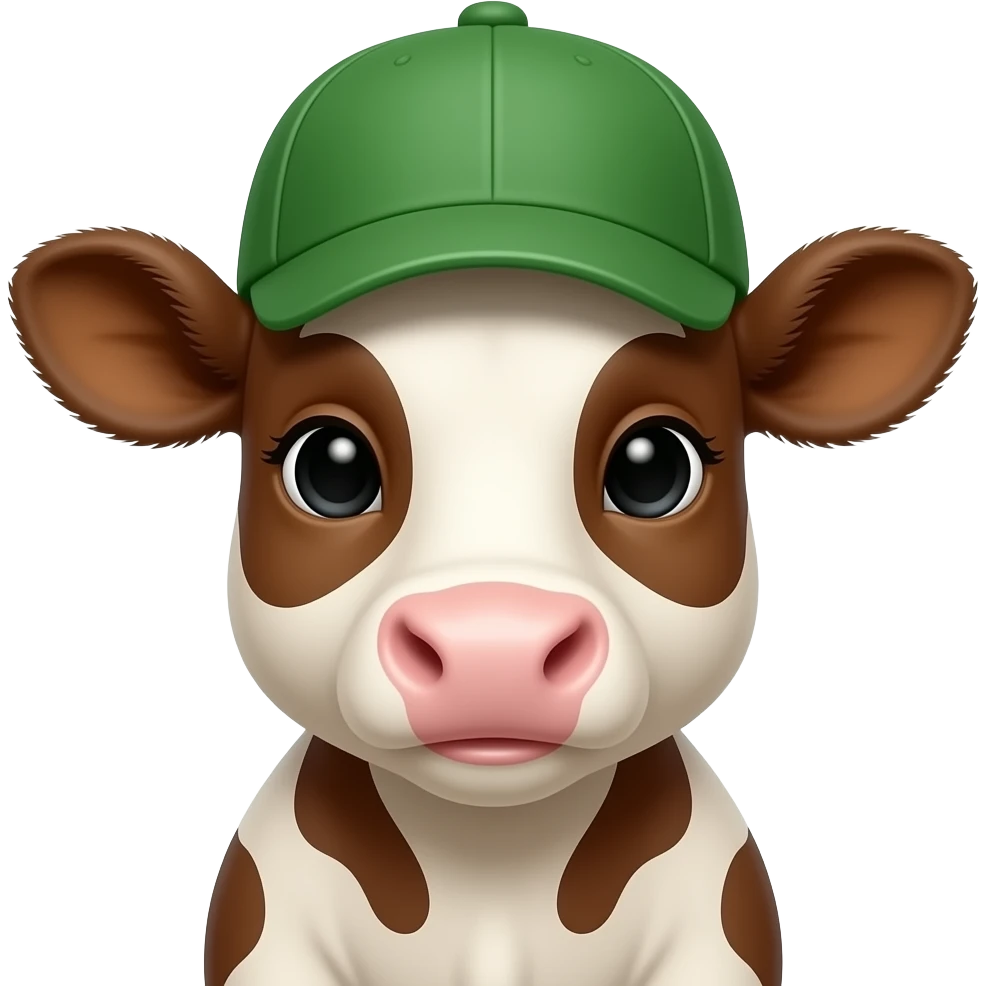 cow baby wear green hat front view and chnage this cap into green hat front view with face close up half body emoji