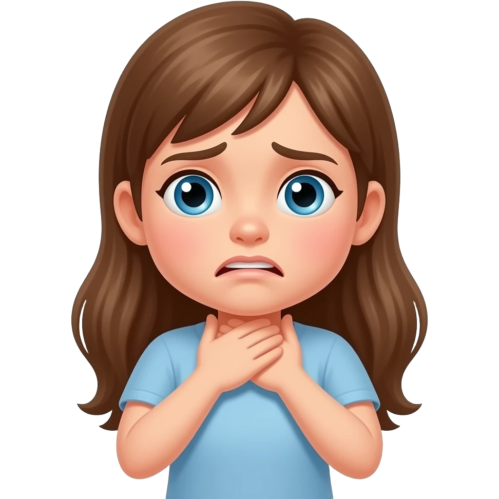 Annoyed girl with hands around neck like she is choking herself emoji