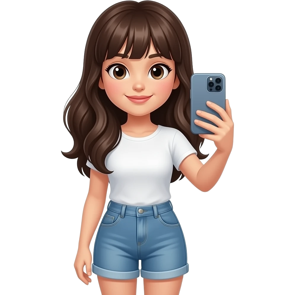 거울 셀카 찍는 예쁜 앞머리 긴머리 여성 emoji