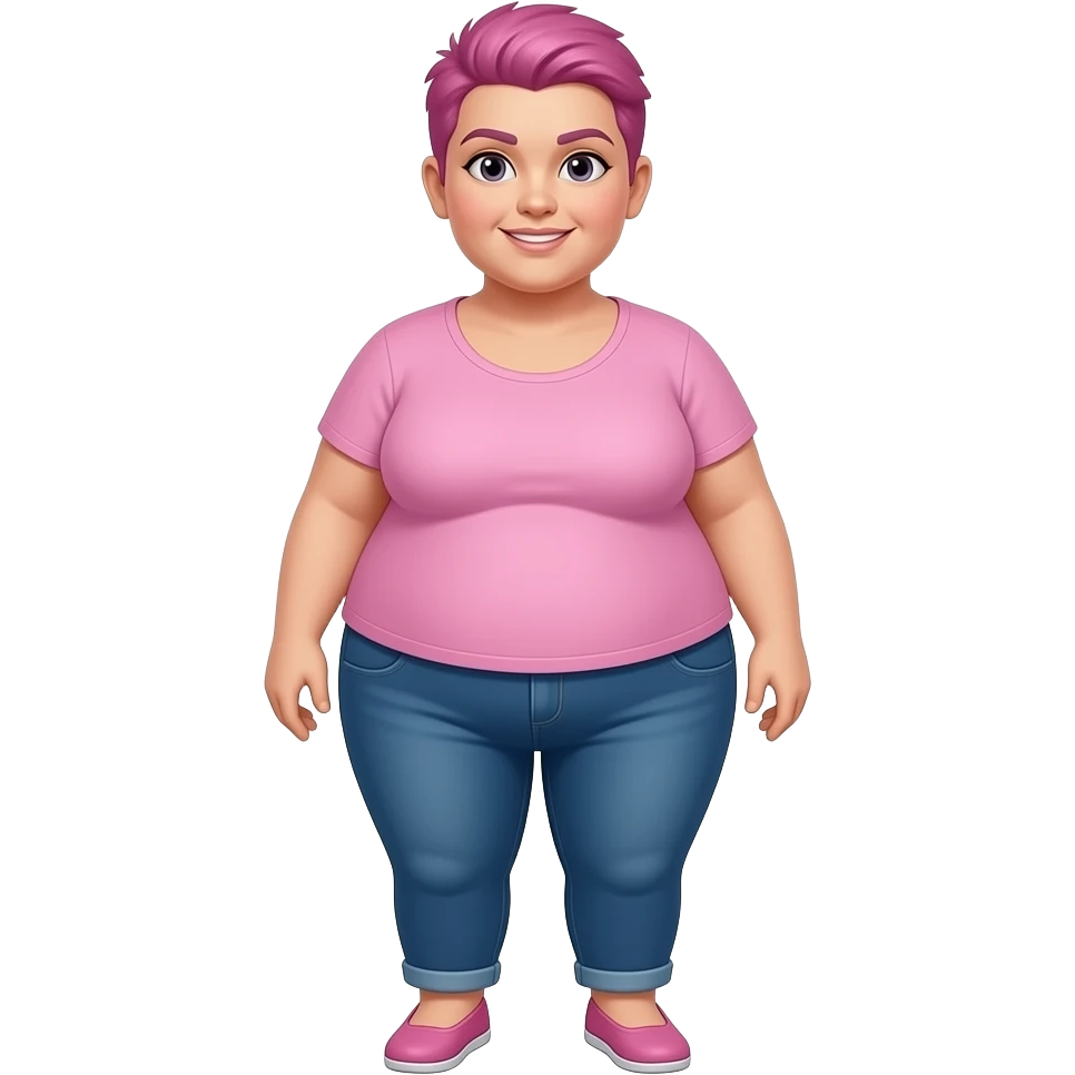 Chubby woman with short buzzcut pink hair full body emoji