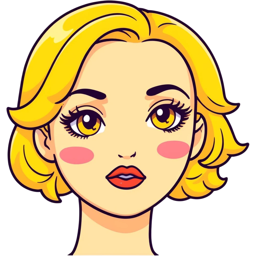 sassy yellow emoji face with long curled eyelashes, thick glossy lips, smirking expression, dramatic eyeshadow, side-eye look, bratty attitude, vibrant toon style emoji