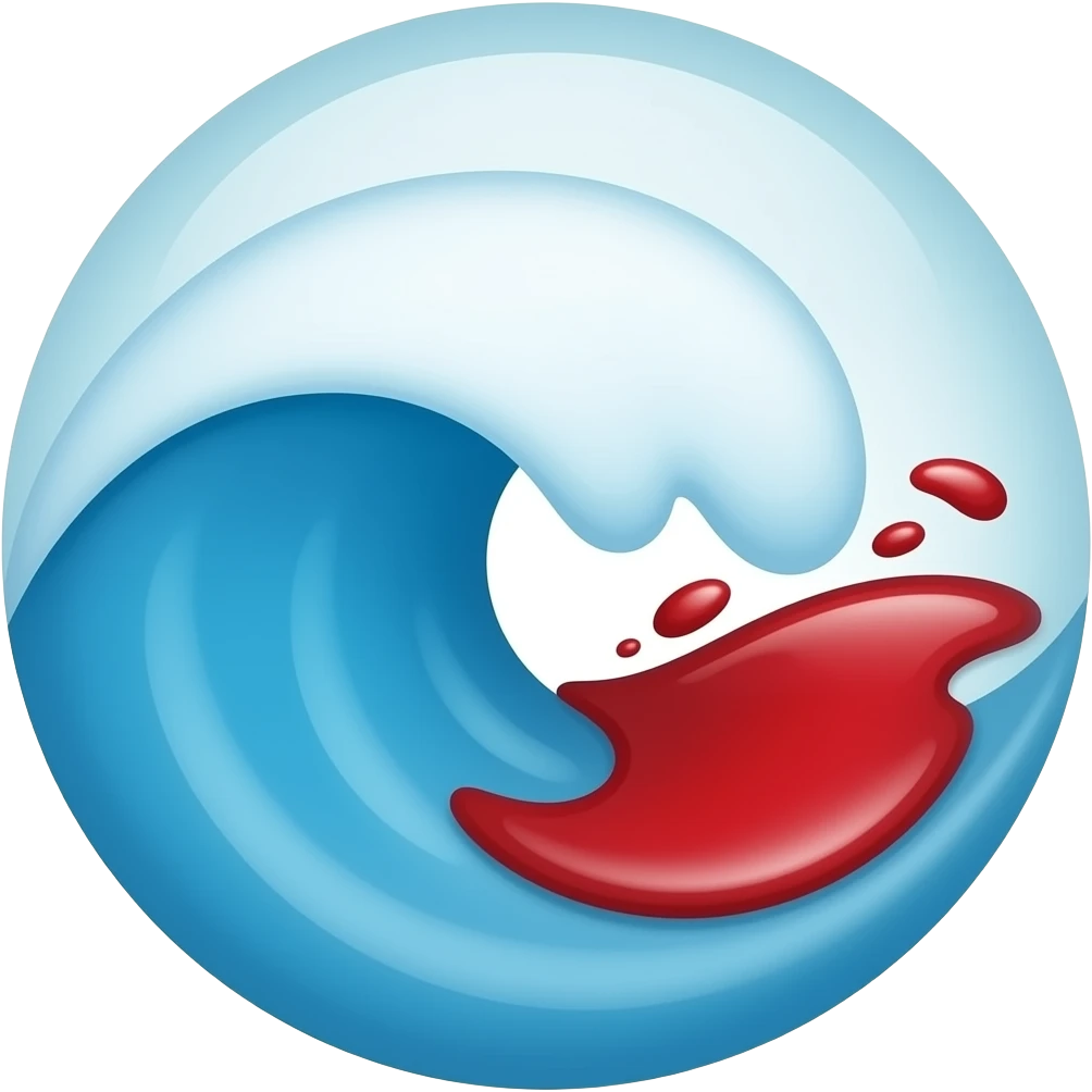 wave of water crashing into a wave of blood circular icon to copy/paste emoji