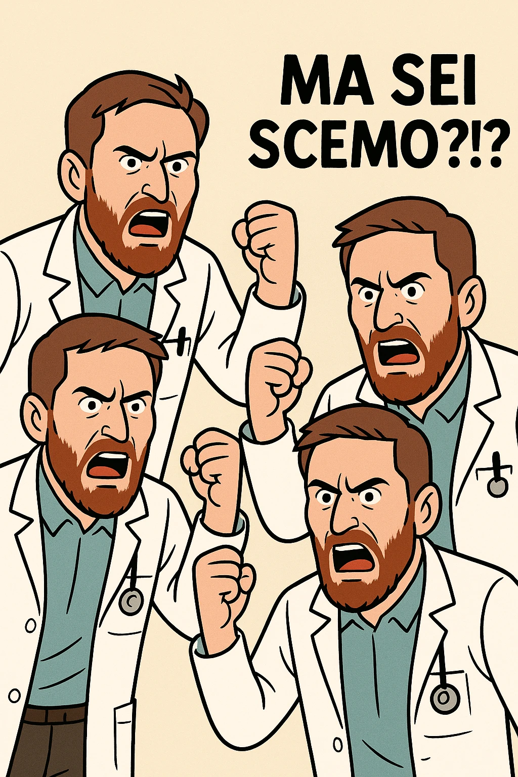 Dottore con la stessa faccia e camicie, dice "Ma sei scemo?!?" emoji