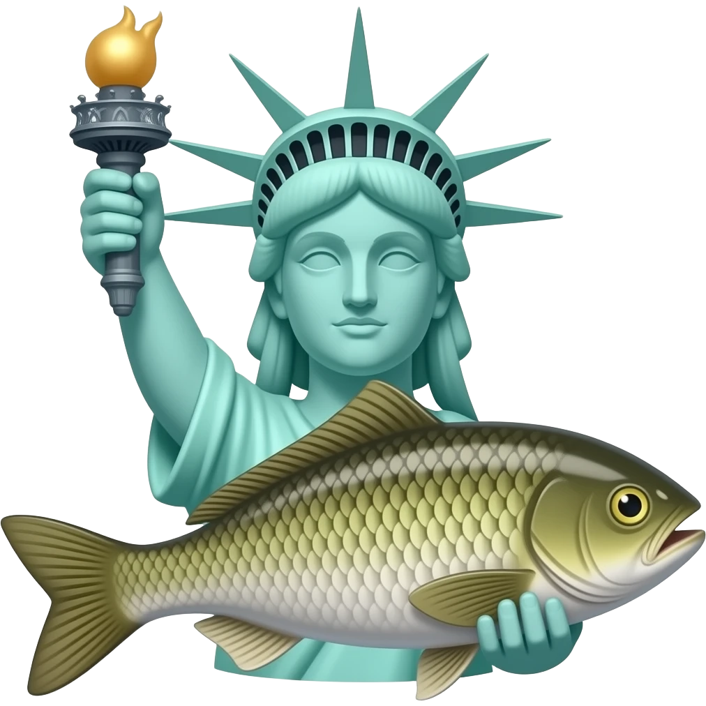 Statue of Liberty holding a fish emoji