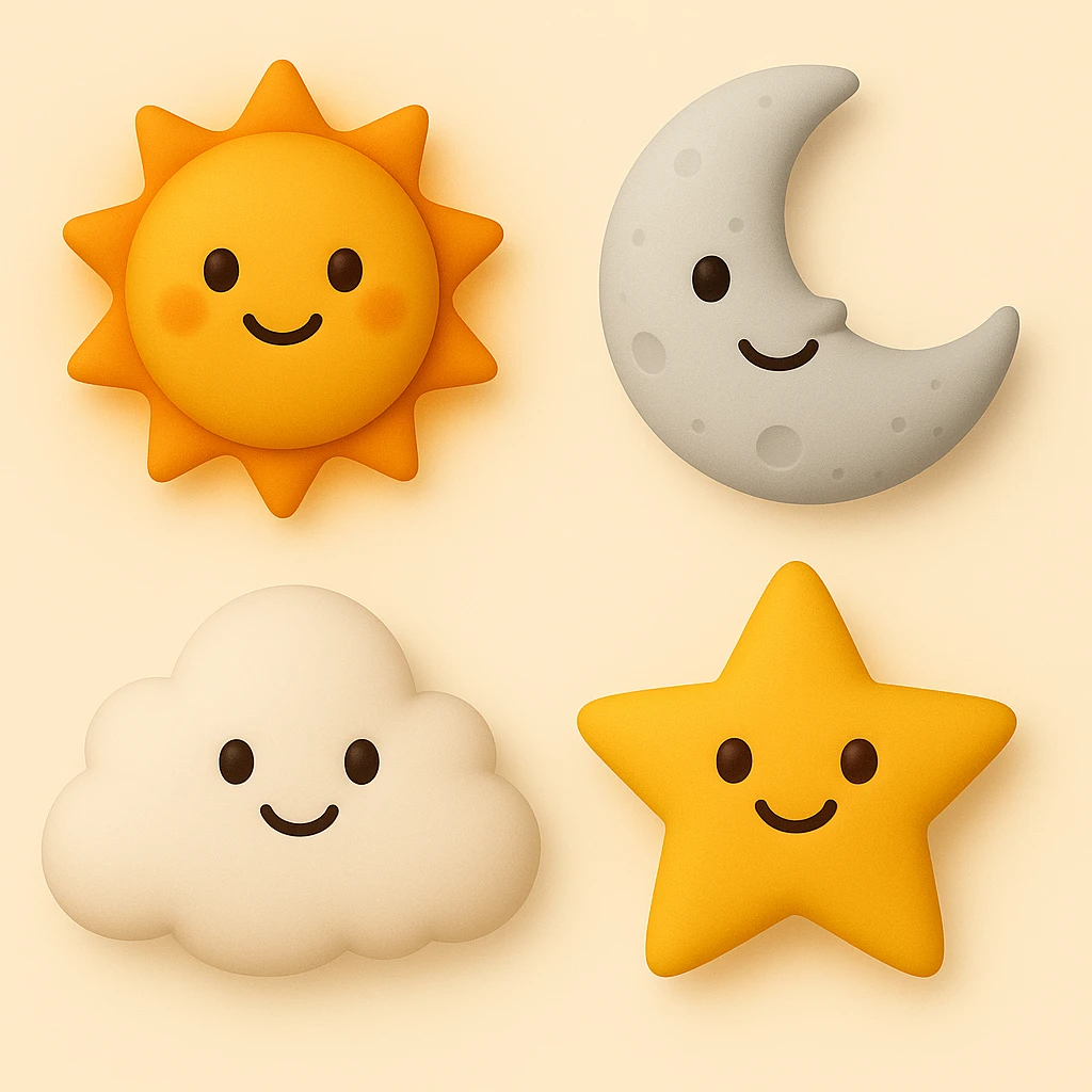 make four emojis in same style emoji