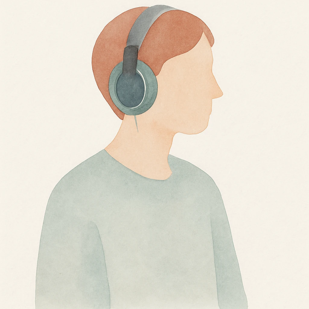 a person with headphones, watercolor style emoji