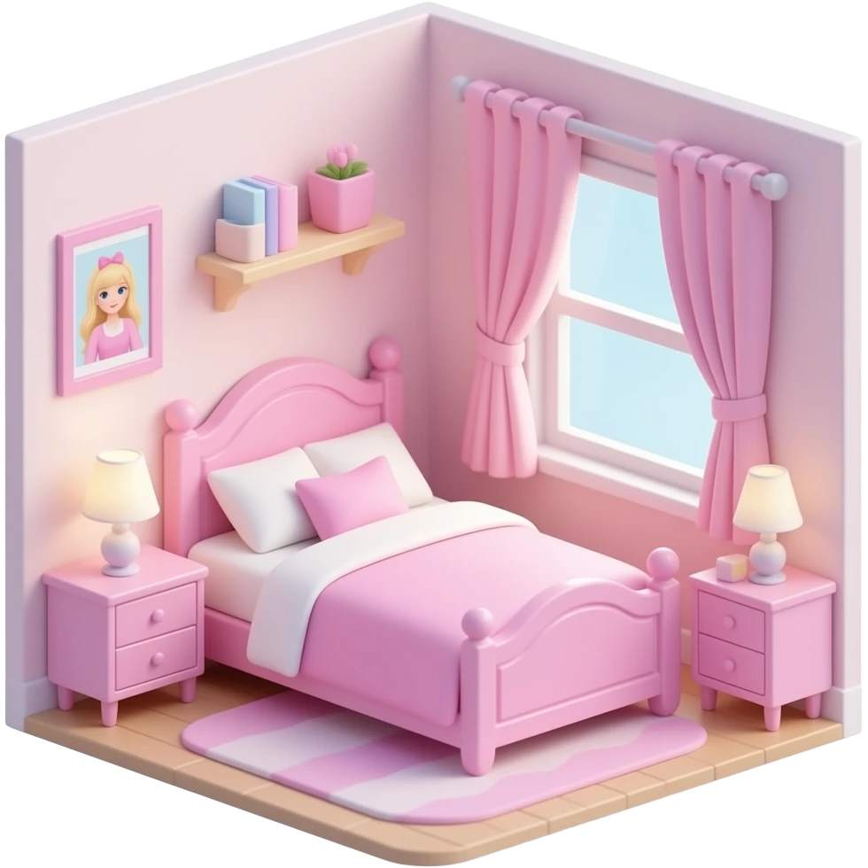 3D cute aesthetic, soft pastel colors, girly bedroom theme, clean lighting, soft shadows, high detail, glossy texture, kawaii style, isolated object, transparent background, PNG sticker style, no text, inspired by barbie colour pallete emoji
