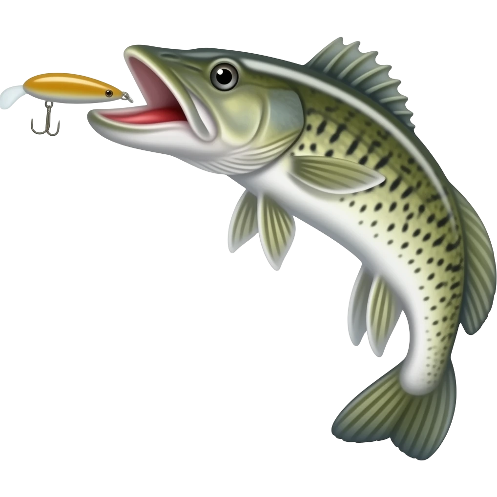 pike fish inhaling a fishing lure emoji