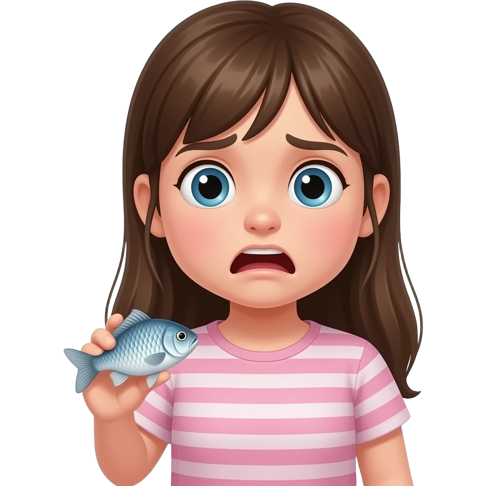 girl scared to hold a fish emoji