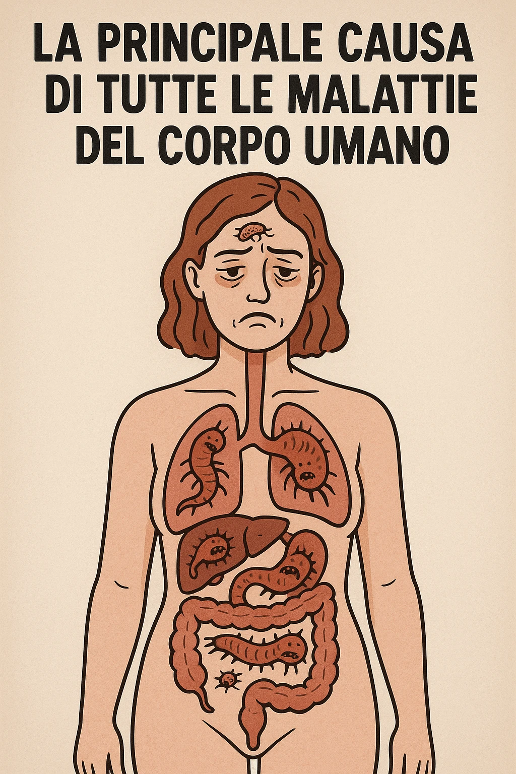 Donna con parassiti nel corpo che è la principale causa di tutte le malattie del corpo umano in italiano emoji