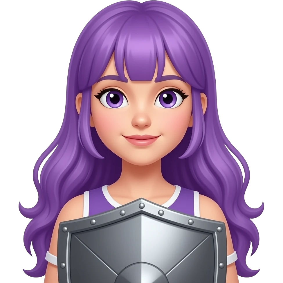girl with long purple hair with a handsome shield emoji