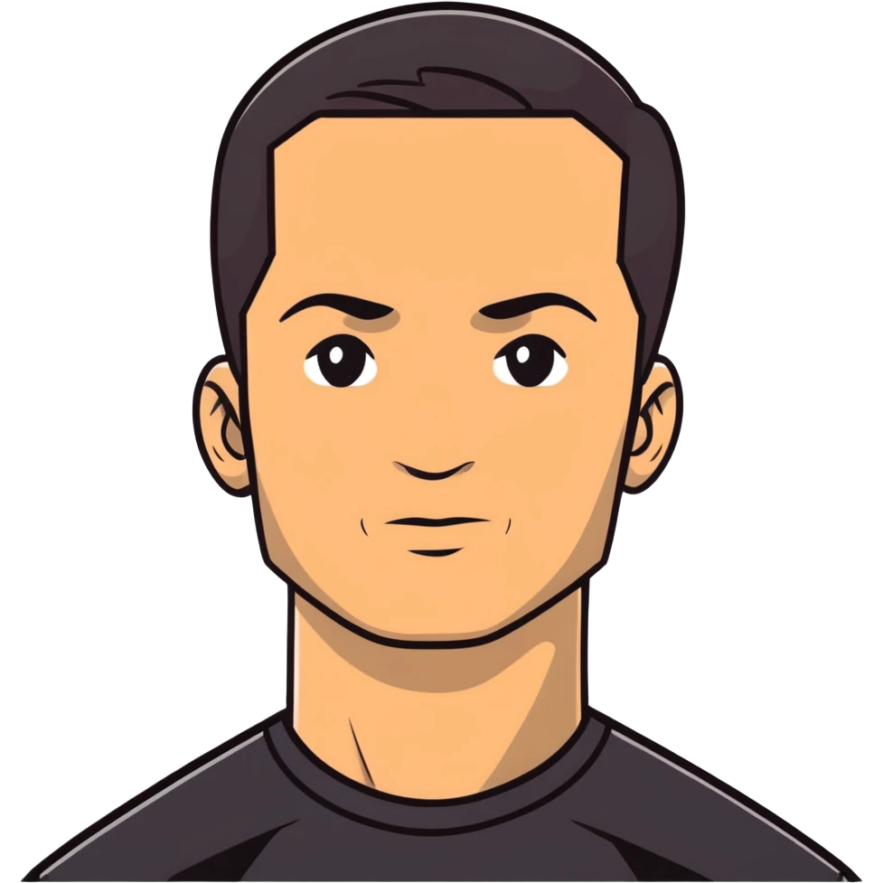 Attractive man in his 40s with youthful appearance, light brown skin, elongated face, defined jawline, medium dark eyes, arched eyebrows, straight nose, handsome friendly expression, short dark hair styled upward, athletic build, wearing a fitted black t-shirt emoji