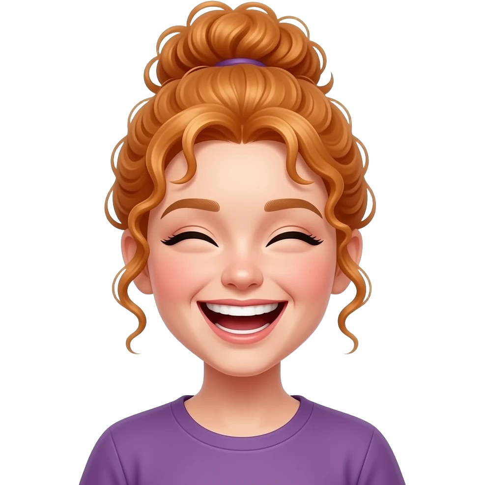 realistic redish blonde girl with curly bun laughing and joking emoji