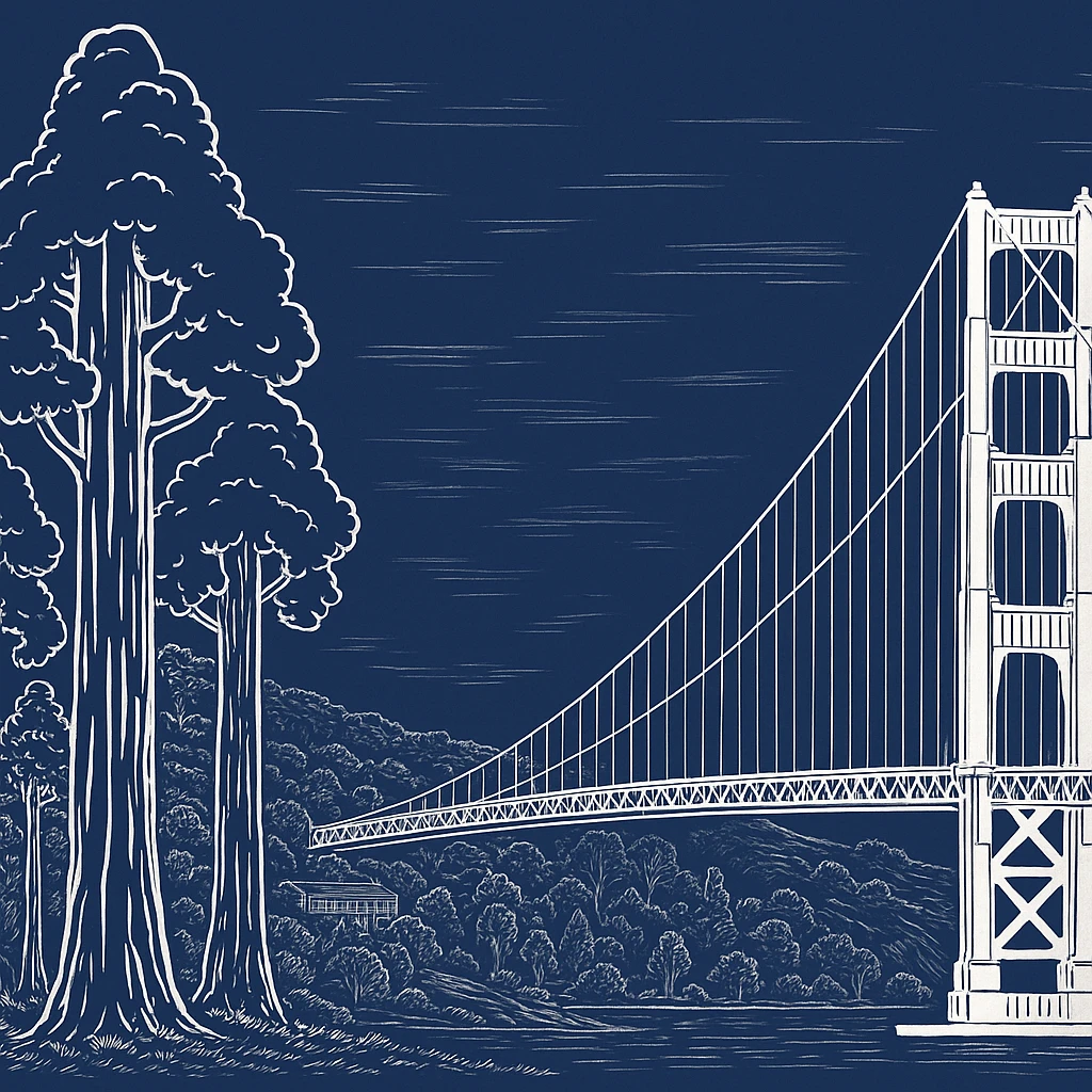Create a header size 1200 x 800 that incorporates the image. Make it more seamless and add a sketch of more of the Presidio emoji