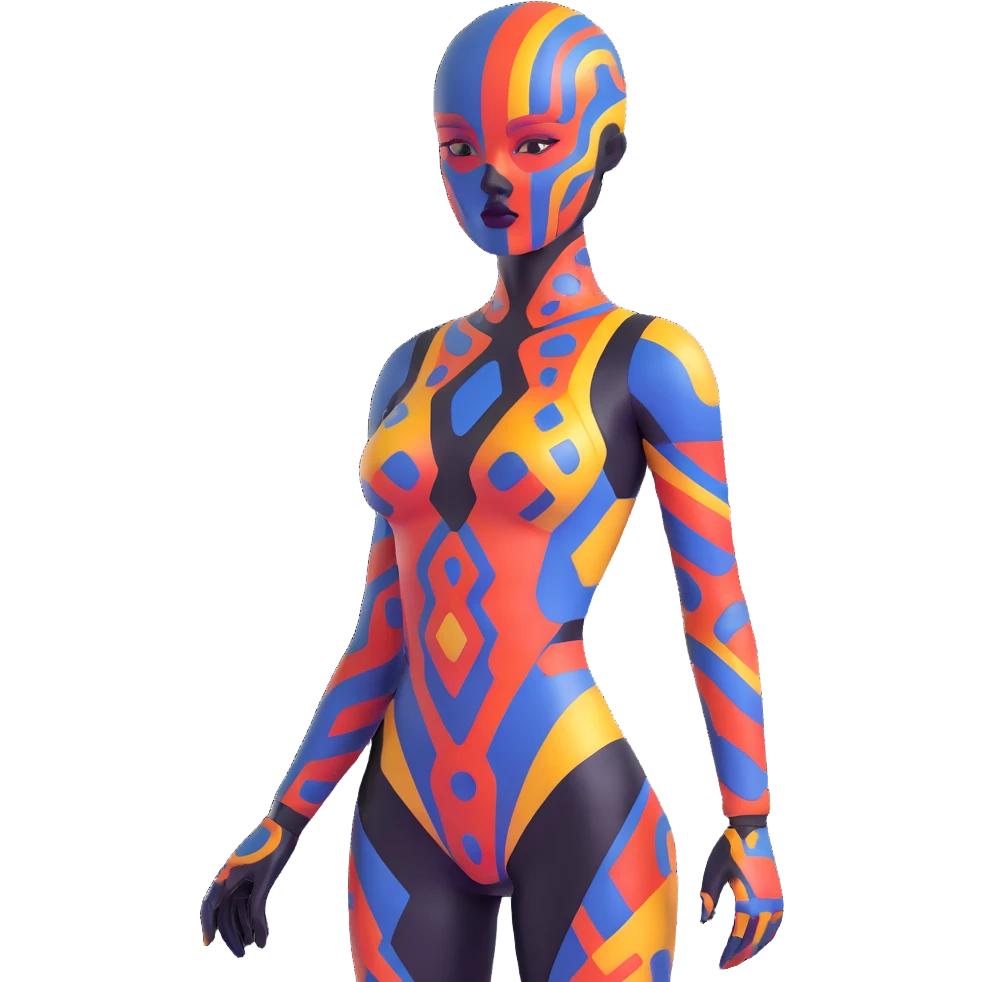 Futuristic figure with colorful skin patterns emoji