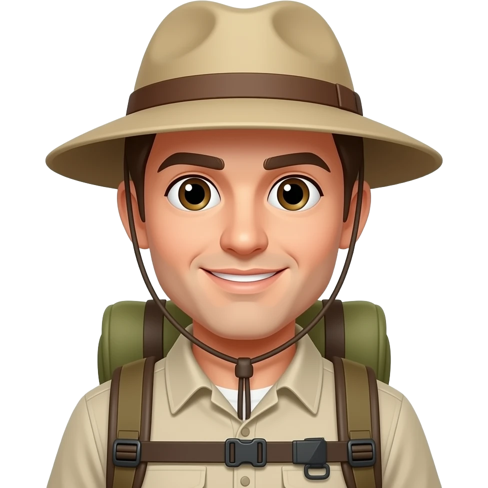 adventurer person with safari hat and a backpack, make it not so realistic emoji