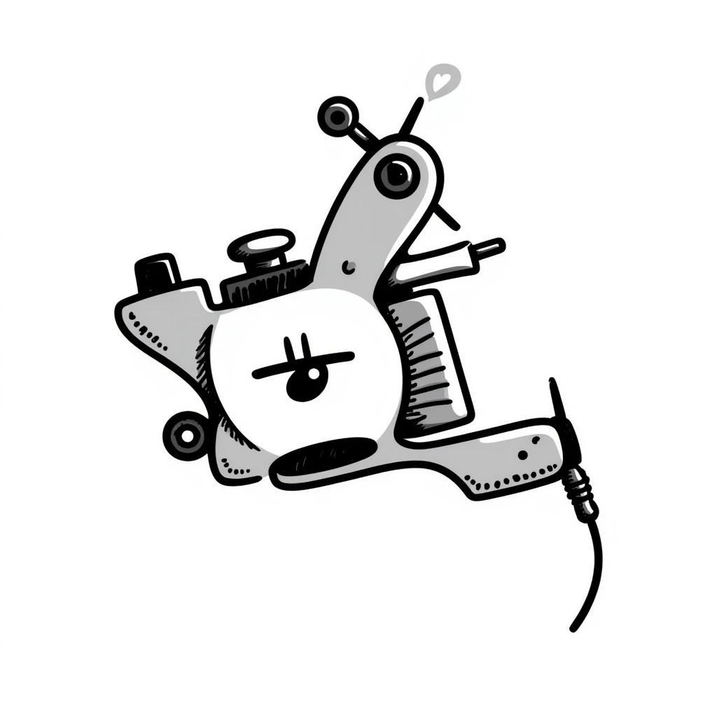 tattoo machine, hand-drawn sketch style, black ink, textured lines emoji