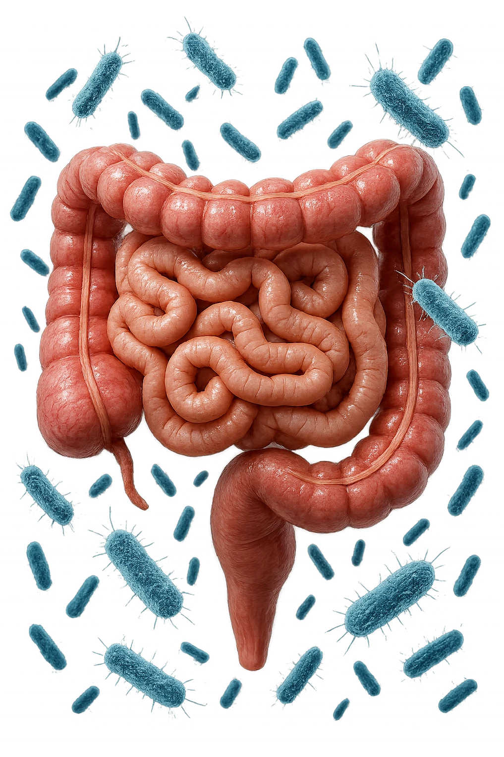 INTESTINO ANATOMICO REALISTICO CON BATTERI INTESTINALI CHE FLUTTUANO INTORNO, IPERREALISTICA 4K emoji