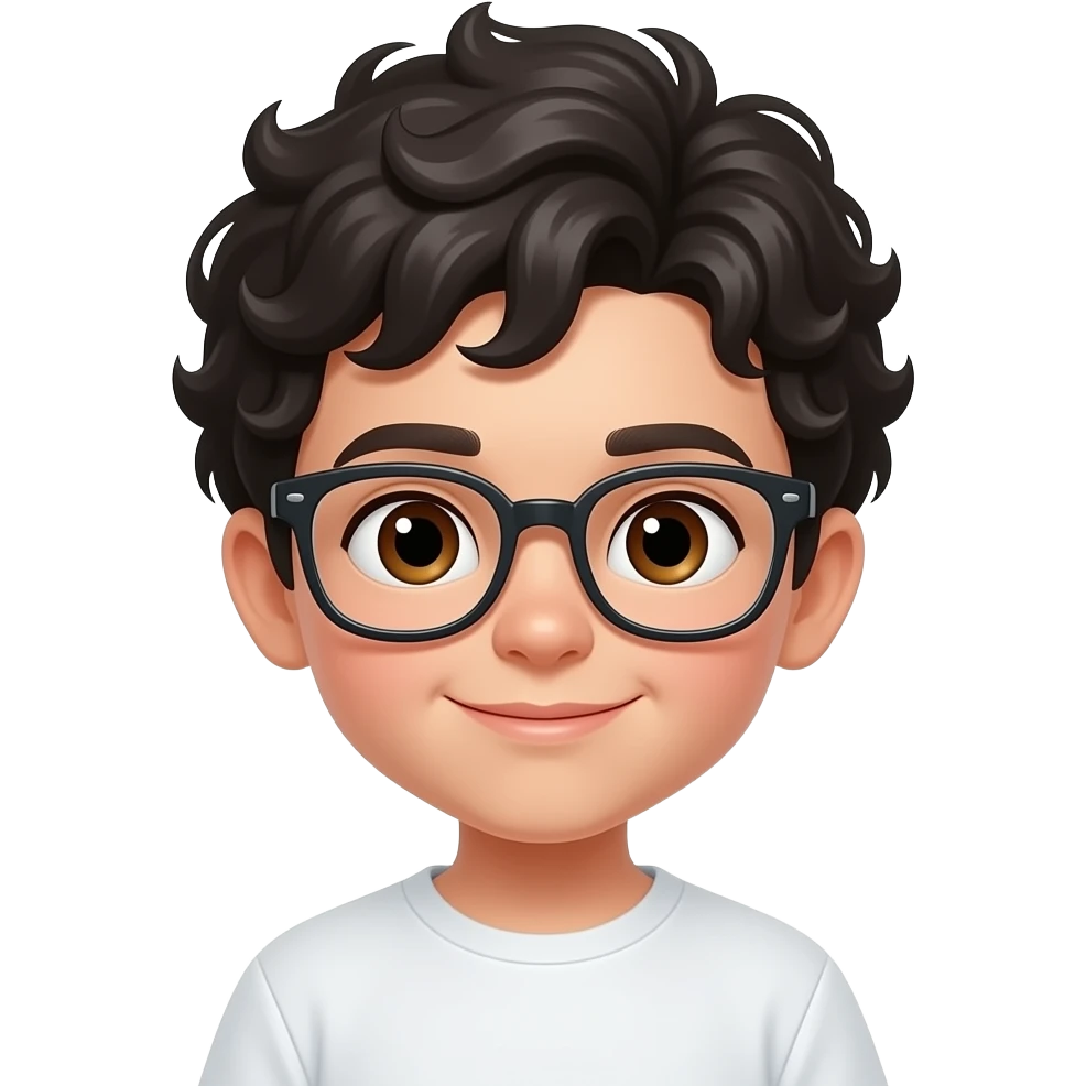 Niño pequeño gafas pelo rizado negro ojos marrones piel blanca emoji