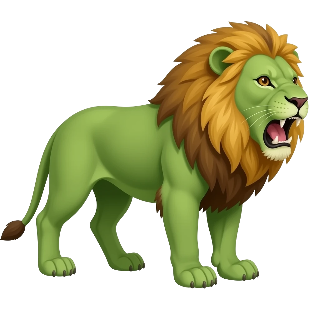 All Green Lion facing right on legs roaring emoji