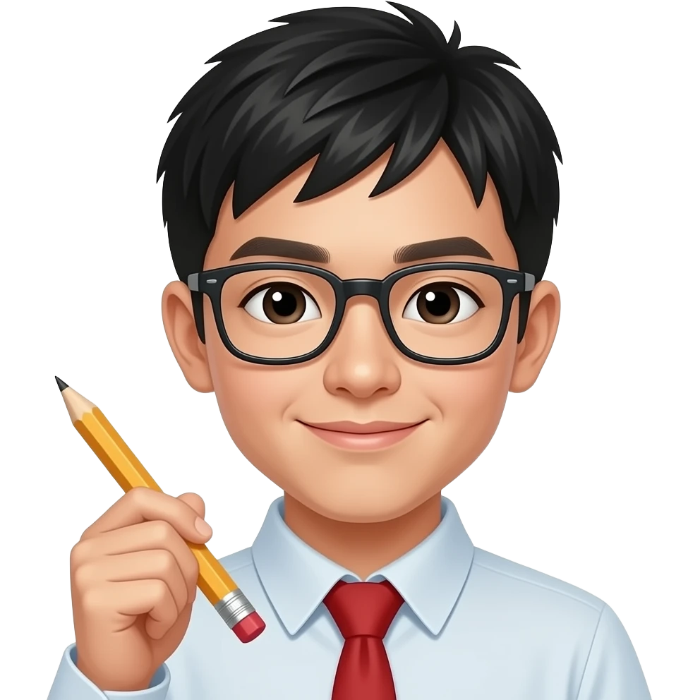 chinese Student with Glass and Pencil closeup emoji