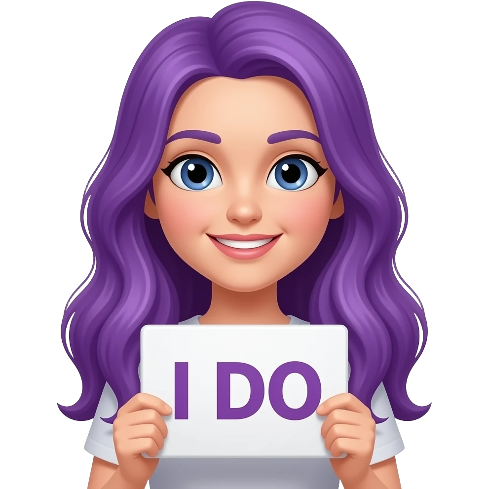 girl with long purple hair holding a I DO sign emoji