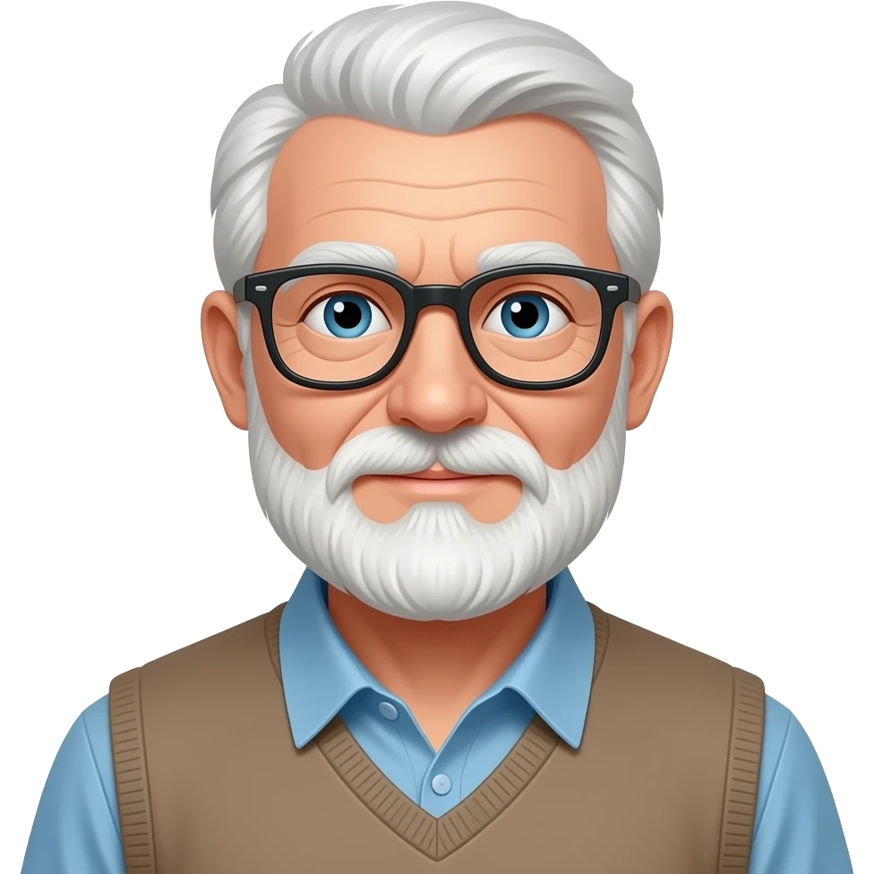 old man with thin white hair, beard, and glasses emoji