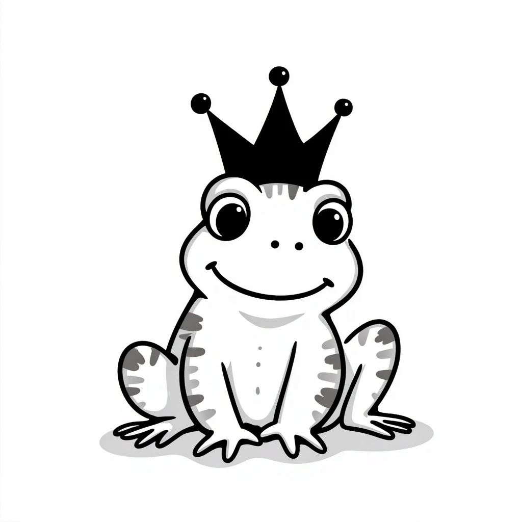 frog with a crown on its head, hand drawn doodle style emoji