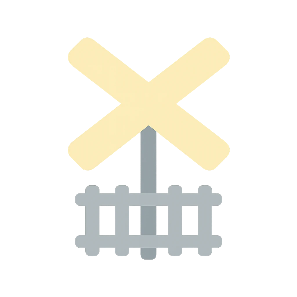 railway crossing sign, flat color, simple and minimal, no text emoji
