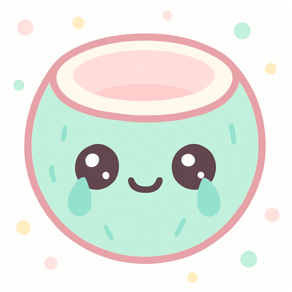 crying coconut, cute kawaii cartoon style emoji