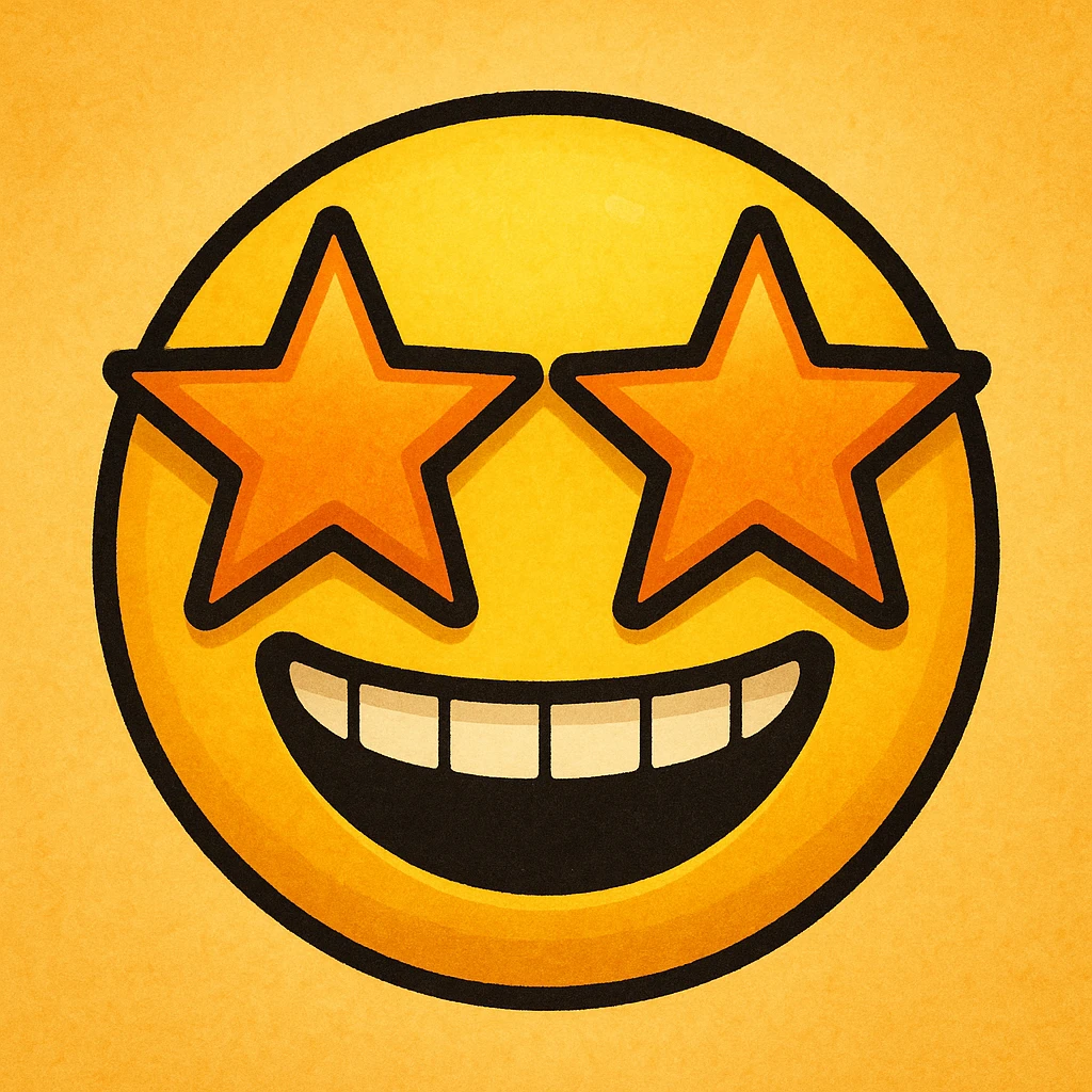 yellow face emoji with star-shaped sunglasses emoji