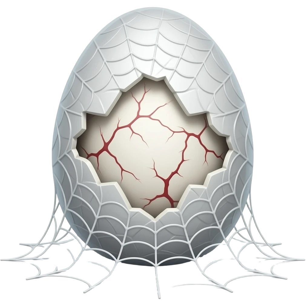giant white duct tape egg pod  with thick coat of huge coating of slik wrappings all over white cocoon  with red veins covered with thick layers white  spider slik  webbings wrappings on the ground emoji