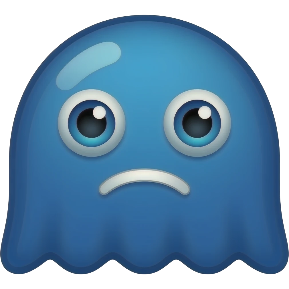 Cobalt Blue Pacman vulnerable ghost character with big eyes and white mouth closed emoji