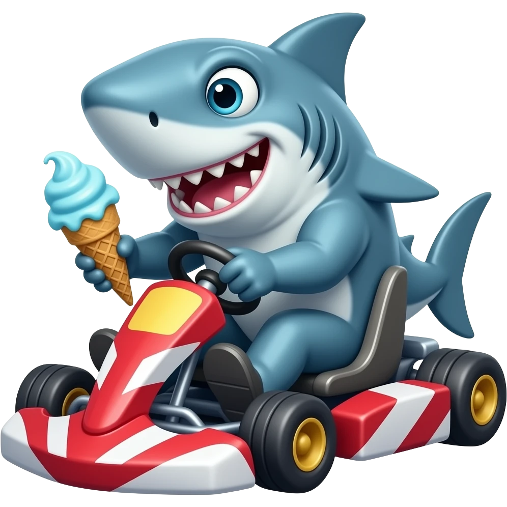shark with ice cream and driving a go kart emoji