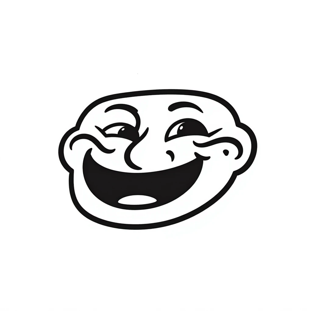 Hand-drawn troll face meme with classic grin, used in YouTube videos emoji