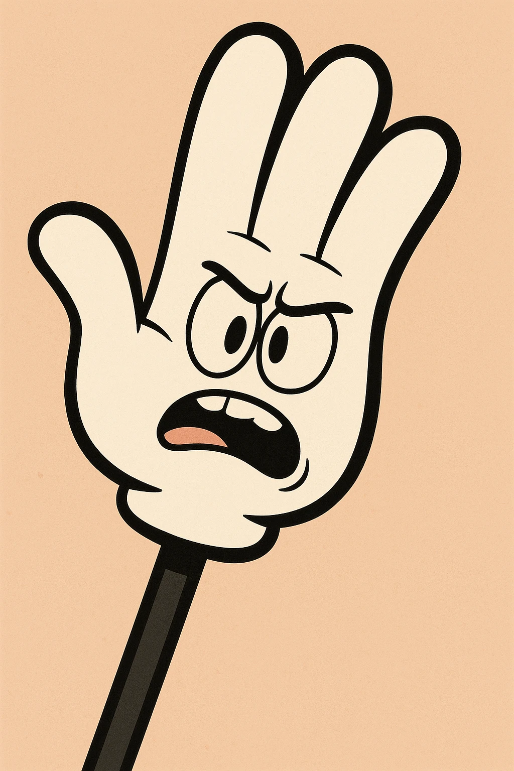 cartoon slap hand, white, with black stick and border emoji