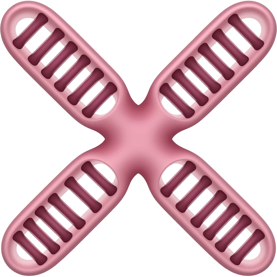 Minimalist icon of a pink chromosome shape of X with two chromatids, showing allele marks AS DARCER LINES BUT ON CHROMATIDS NOT BEETWEN THEM  , simple flat design, soft pastel colors, vector style, clean and modern, just two arms of chromosome that make X shape, cute, emoji