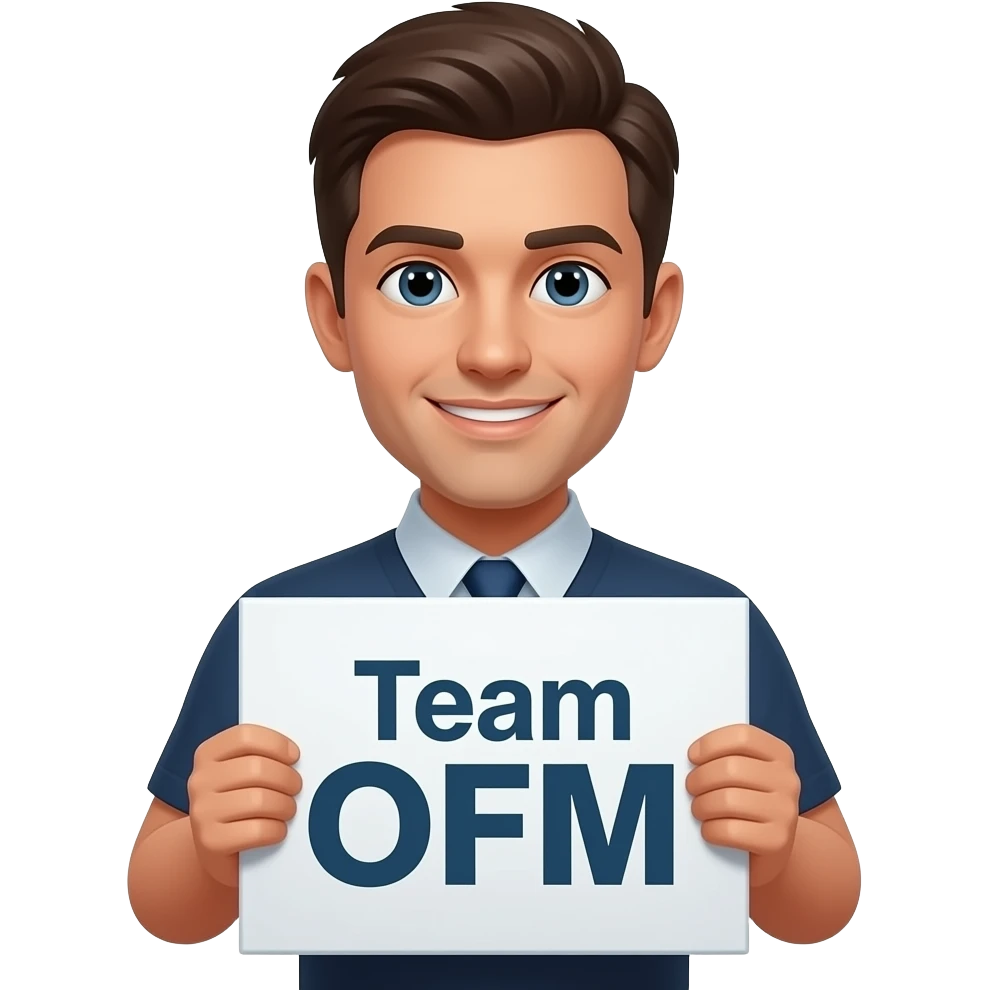 с табличкой в руках "Team OFM" emoji