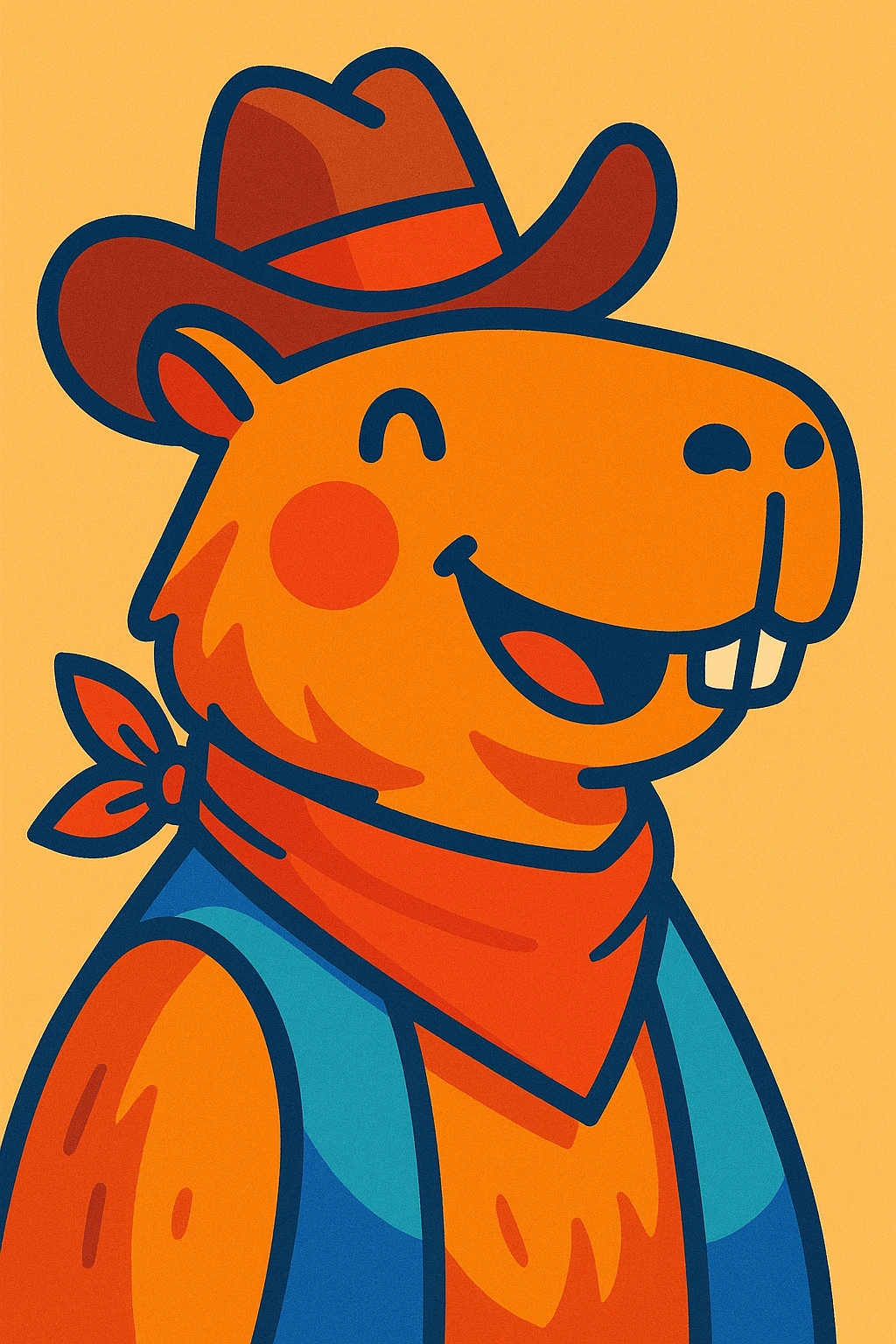 capibara with cowboy hat, colorful cartoon style emoji