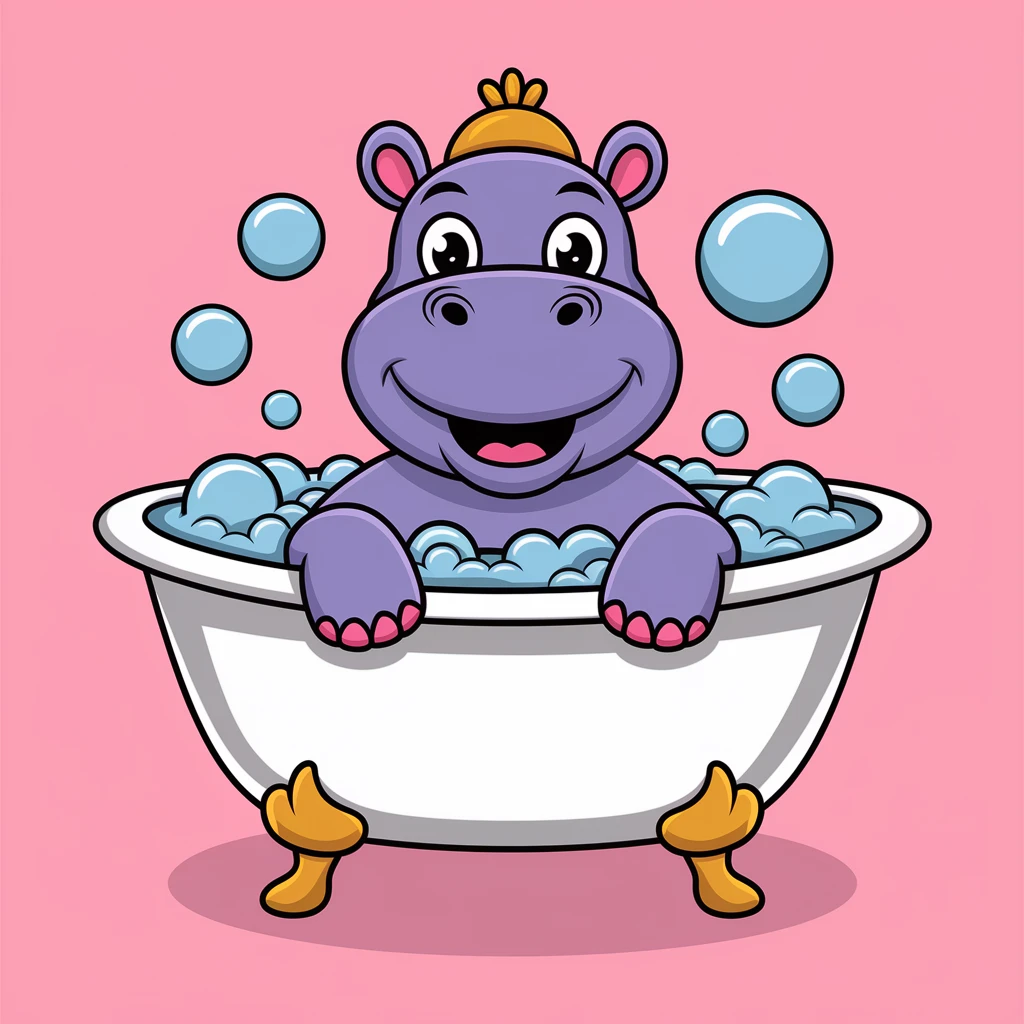 happy hippo with bubbles in bathtub emoji