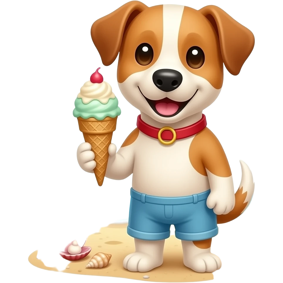 hund hat ein eis in der pfote mit muscheln am strand emoji