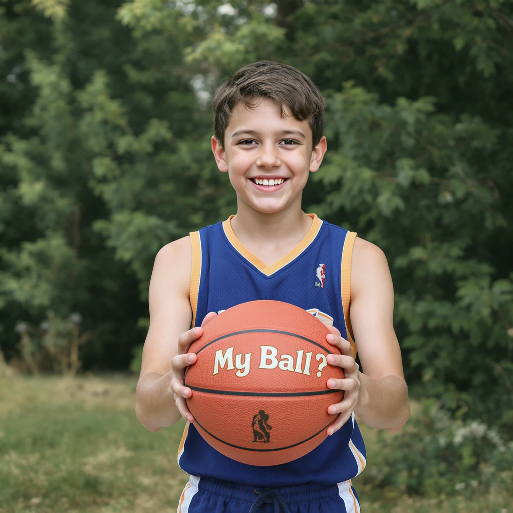Make Him Happy Smiling
Holding a basket ball 
Add The Word You My Ball?! emoji