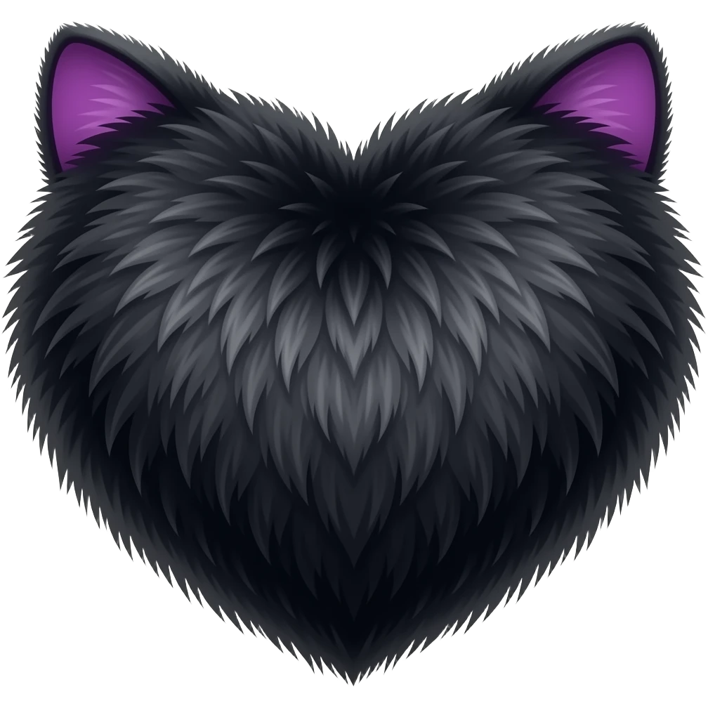 purple black cat ears, black cat tail, black fur heart, no cat, just a heart with cat ears emoji