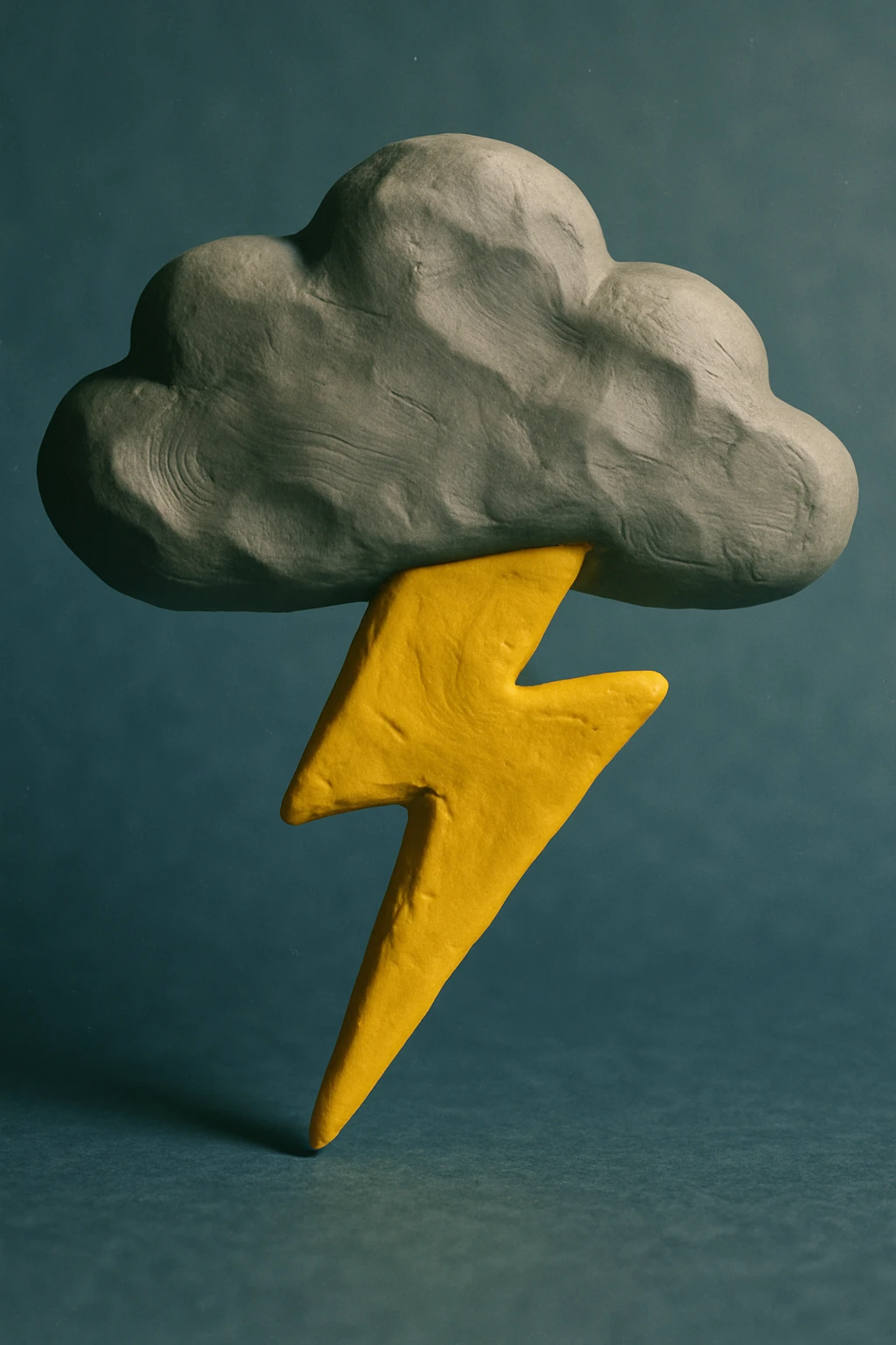 a storm cloud with lightning, claymation style emoji